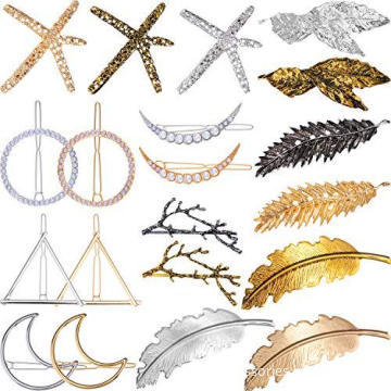 Amazon Hot Sale Leaf Butterfly Hollow Round Triangle Moon hollow Horsetail Barrette Pin hair Clip